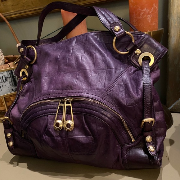B. Makowski Purple Leather Large Tote - Picture 2 of 14